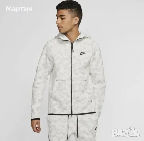 Мъжко горнище Nike Tech Fleece White Camo - размер XS, снимка 1 - Спортни дрехи, екипи - 47628910