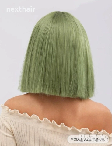 Къса зелена перука с бретон, снимка 3 - Аксесоари за коса - 51823131