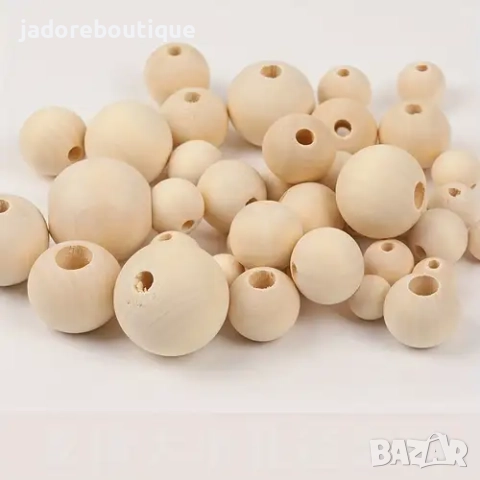 Дървени мъниста/ топчета 3 размера микс - 32 броя