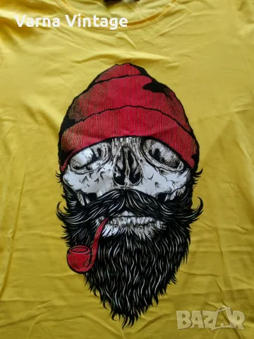 Жълта тениска Череп с брада. размер L-XL. DRONE., снимка 2 - Тениски - 50332963