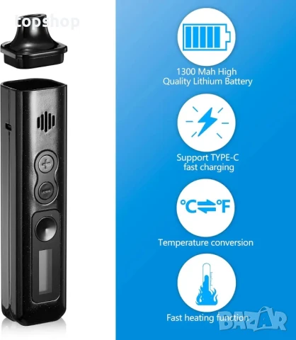 НОВ Керамичен Вайп IOUQ TAURUS с нагревателна камера, LCD дисплей, температурен контрол, USB Type C, снимка 4 - Друга електроника - 50552532
