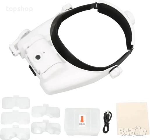 Лупи за глава, увеличителни стъкла с 3 светодиода, бяла, 23 вида, регулируема акумулаторна MG82000MC, снимка 3 - Гедорета - 50555888