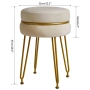 Модерна кадифена кръгла табуретка със златисти крака – кремаво-бяла НОВА, снимка 1