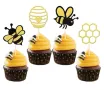12 бр Пчела кошер пчелна медена пита брокатени топери за мъфини кексчета декор торта парти, снимка 3