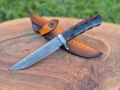 Японски ловен нож DAMASKUS AB,дамаска стомана VG10,кожена кания,LN418, снимка 8
