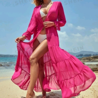 Парео за плаж, кимоно, розово, дълго, ново, универсален размер, снимка 4 - Бански костюми - 44971369
