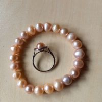 YUNO pearls-Комплект розови перли/ гривна, обеци и сребърен пръстен/., снимка 4 - Бижутерийни комплекти - 45302872