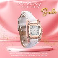 Дамски часовник с квадратен циферблат с камъни и кожена верижка бяло , червено , черно , розово, снимка 12 - Дамски - 45820429