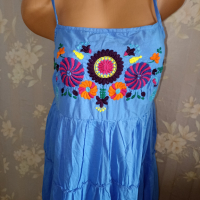 Индийска дълга памучна рокля на волани с бродерия L, снимка 3 - Рокли - 44955002
