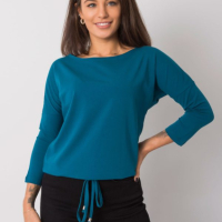 Синя памучна дамска блуза - S размер, снимка 2 - Блузи с дълъг ръкав и пуловери - 44941291