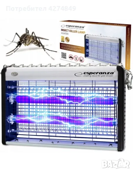 Лампа против насекоми UV Esperanza EHQ006 Hunter, 20W, 38,5х7,5х25см., 2 ГОДИНИ ГАРАНЦИЯ, снимка 1