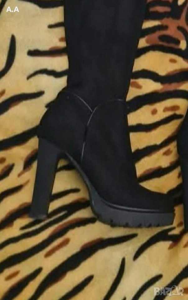 40лв.Велурени чизми с висок ток и платформа 36номер, нови, снимка 1