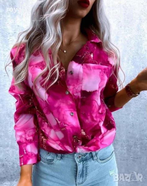 Розова риза с дълъг ръкав, снимка 1