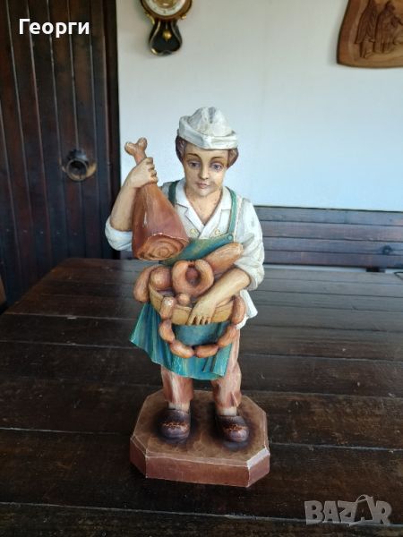 Стара Немска дървена фигура Продавач на Месо, снимка 1