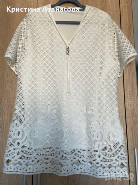 Уникална блуза бяла, цялата от бродерия - 2XL, снимка 1