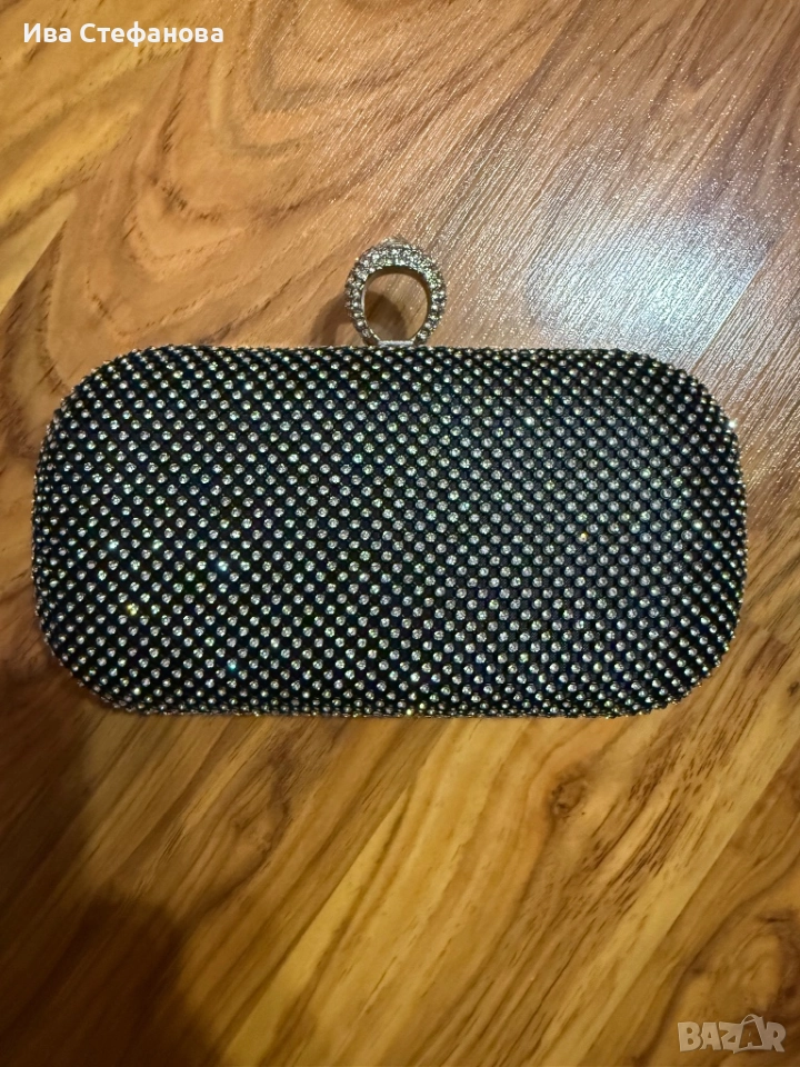 Нова парти коктейлна официална малка бална чанта сиви блестящи камъни с пръстен , снимка 1