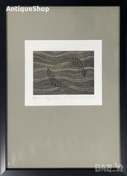 Картина, игуана, репродукция, фотографски печат, Тодор, Велин, Todor Velin, аборигенска, живопис, снимка 1