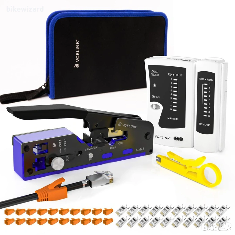 Комплект инструменти за кримпване на RJ45 конектори Cat7/Cat6a тестер за мрежови връзки НОВ, снимка 1