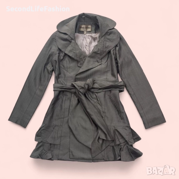 Дамски копринен тренчкот Jasmine di Milo Universe, сив с колан, размер XS, снимка 1