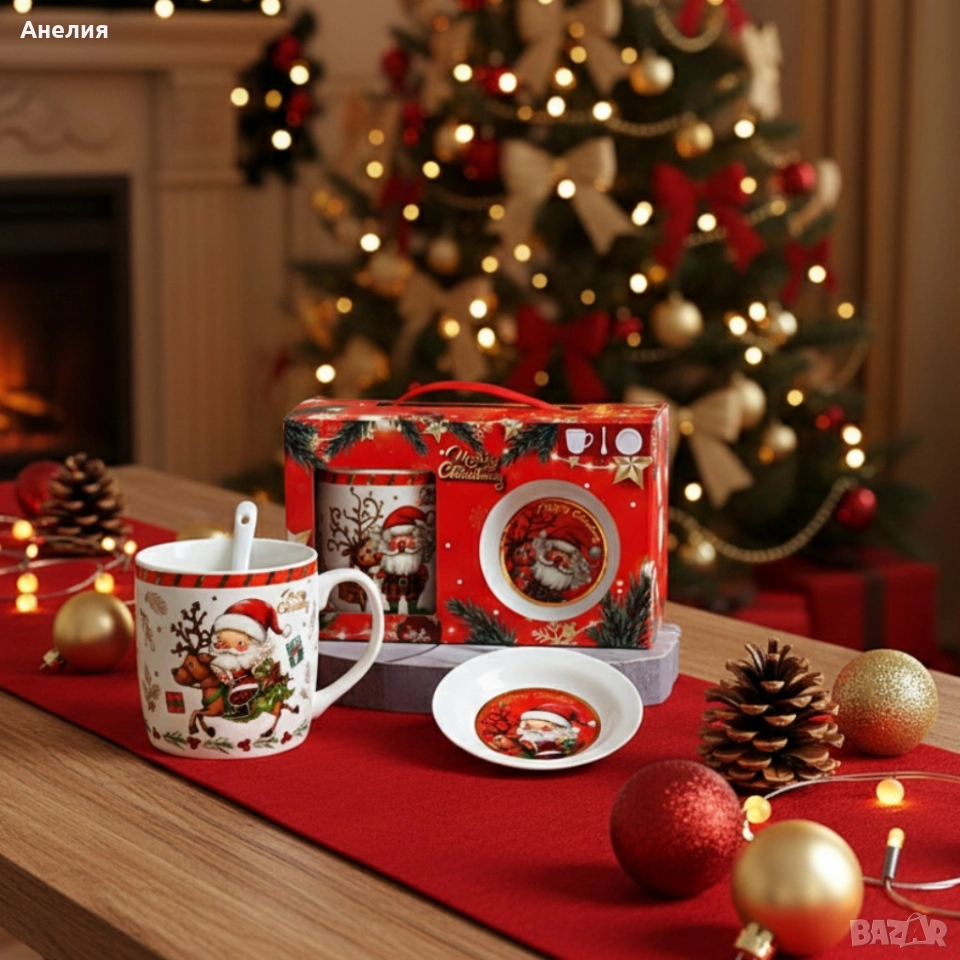 Премиум коледен подаръмен сет-керамична чаша с аксесоари, снимка 1