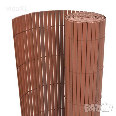 vidaXL Двустранна градинска ограда, PVC, 90x500 см, кафява（SKU:43630, снимка 1