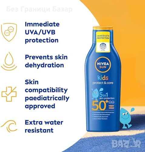 Нов Водоустойчив Детски Слънцезащитен Лосион NIVEA SPF 50+ 200ml, снимка 1