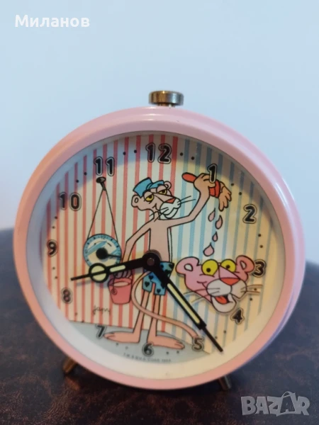 Стар механичен анимиран будилник, настолен часовник, снимка 1