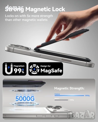MagSafe портфейл за 5 карти със стойка, RFID блокиране, черен, снимка 3 - Аксесоари за Apple - 54048167