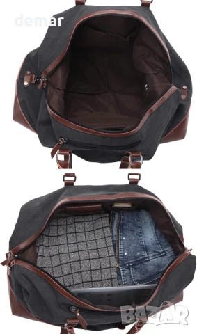 Платнена чанта за пътуване с голям капацитет 40-50 литра, черна, снимка 7 - Чанти - 50442865