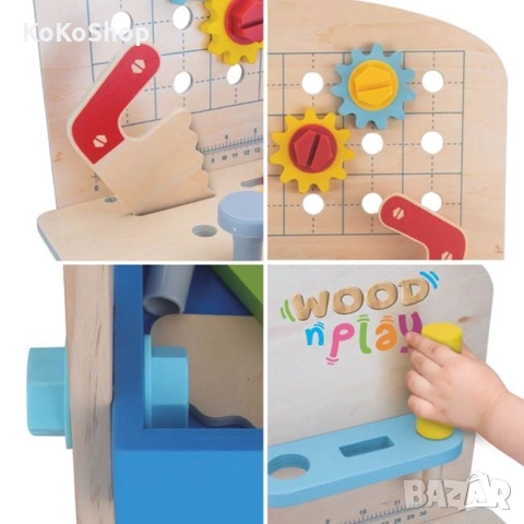 Детска дървена работилница-40x24.5x64.5 см./детски работен плот, снимка 4 - Образователни игри - 52151820