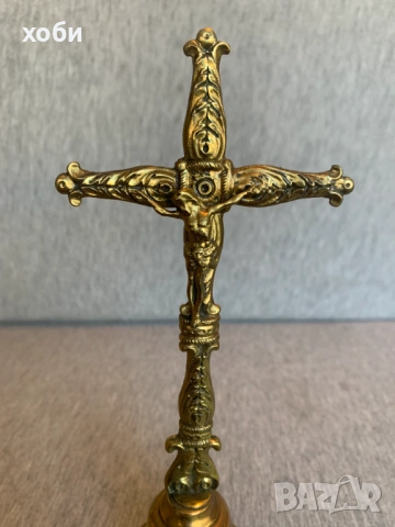 стар настолен бронзов  кръст, снимка 2 - Антикварни и старинни предмети - 53850160