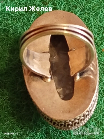 Сребърен пръстен с инкрустиран вкаменен корал филигранна изработка уникален 51824, снимка 6 - Пръстени - 52987229