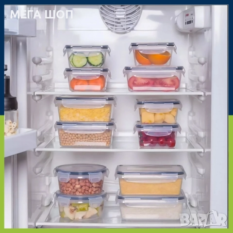 Комплект от 12 кутии за храна за обяд – пластмасови контейнери с капаци, снимка 4 - Кутии за храна - 52903230