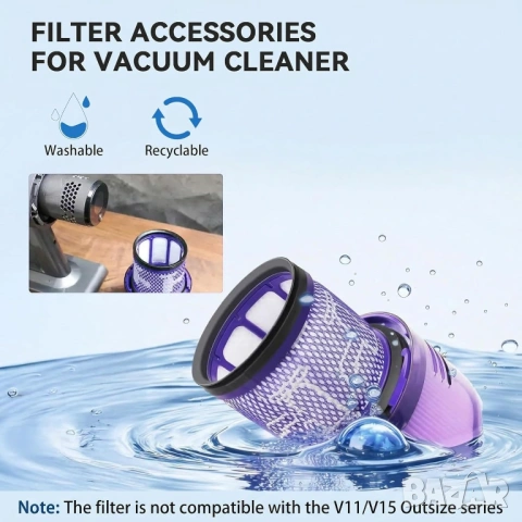 Батерия 8000mAh за Dyson V11 V15 Click-In Morpilot 25.2V с два филтъра [Нова запечатана], снимка 7 - Прахосмукачки - 54260153