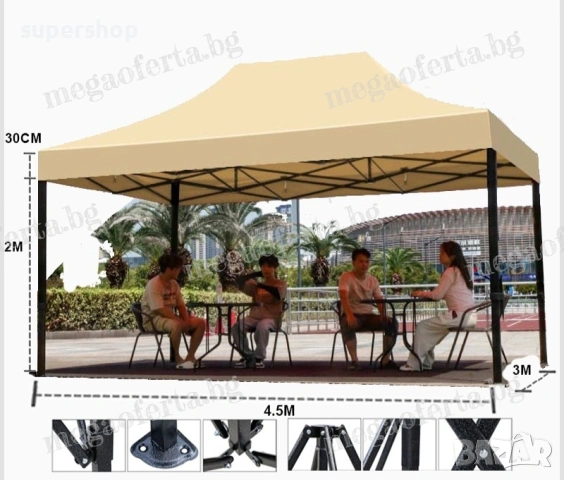 Градинска Шатра 3х4.50 с Усилена Конструкция и Гумирано Покривало, снимка 10 - Градински мебели, декорация  - 53849372