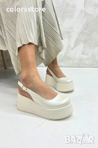 Сандали на платформа - бяла перла - HLZ90

