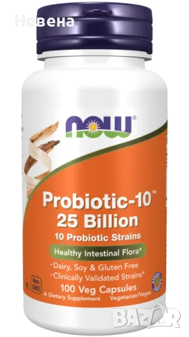 NOW Foods, Probiotic-10, 25 милиарда, 100 капсули на растителна основа, снимка 1 - Хранителни добавки - 48381698