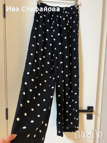 Уникален нов  елегантен ежедневен панталон вискоза черен на бели точки , снимка 2 - Панталони - 50582408