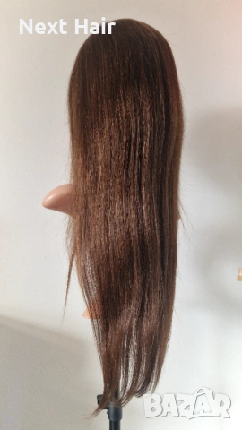 Естествена права светло кафява перука 70-75 см с дантела 13х6 от бразилска коса, снимка 3 - Аксесоари за коса - 53221108