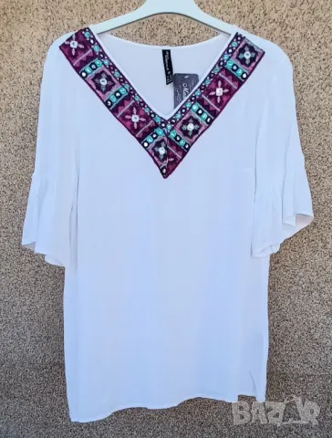 Оригинални кенарени блузи с бродерия блестящи лотори и мъниста, с битови народни мотиви., снимка 6 - Туники - 49978914