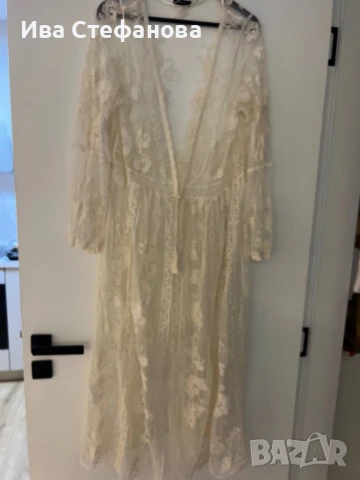 Нова плажна дълга  бяла памучна дантелена наметка, плажно пончо ,кафтан плажна дълга рокля, снимка 3 - Туники - 50581997