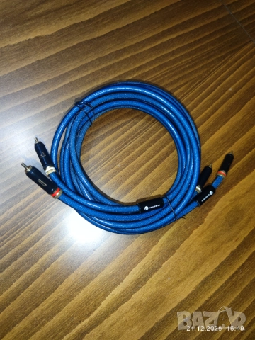 3 метрови посребрени медни кабели със самозаключващ се позлатен RCA щепсел, снимка 5 - Друга електроника - 52867642