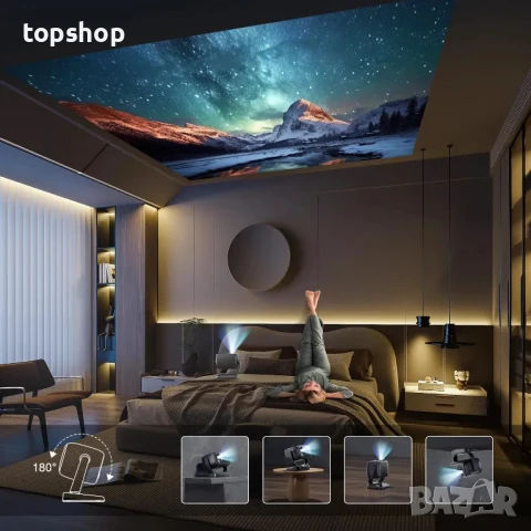 НОВ макс. 220" 4K интелигентен проектор с 5G WiFi и Bluetooth 5.2, 600 ANSI с YouTube, Netflix и др., снимка 2 - Плейъри, домашно кино, прожектори - 50494804