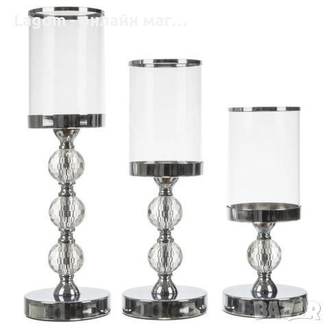 Комплект от 3 свещника, фенери на стъбло, сребърни Ruhhy, снимка 2 - Декорация за дома - 52551277