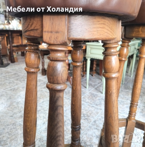 2 дъбови бар стола с естествена кожа, снимка 5 - Столове - 52278030