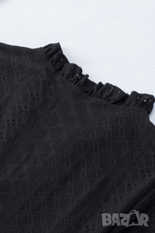 Дамска блуза в черно с къс ръкав и бродерия, снимка 5 - Други - 44953986