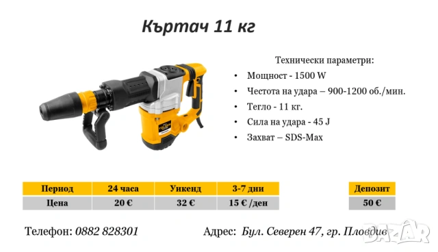 Къртач 11 кг под наем