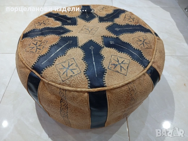 Автентичен марокански пуф табуретка ръчно изработен от естествена кожа 