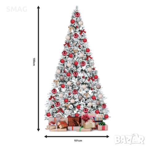 Коледна елха зелена със заснежена корона - 180см_1227290, снимка 4 - Други - 52330207