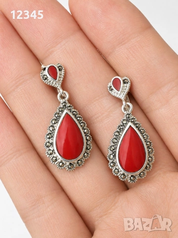 Красиви сребърни обеци с карнеол и марказити